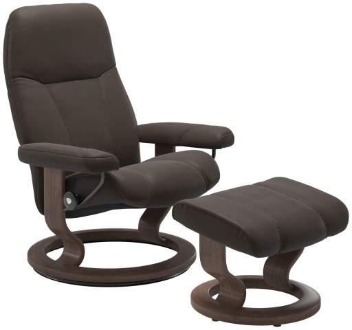 Fotoliu cu taburet Stressless Consul Classic M cadru Walnut tapiterie piele Batik Brown