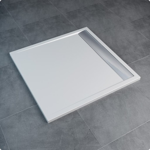 Cadita de dus SanSwiss ILA WIQ 90x90cm slim marmura sintetica alb capac cromat