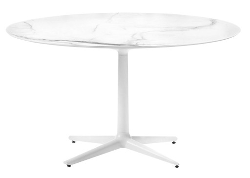 Masa rotunda Kartell Multiplo design Antonio Citterio d118cm h74cm blat cu finisaj marmura alb