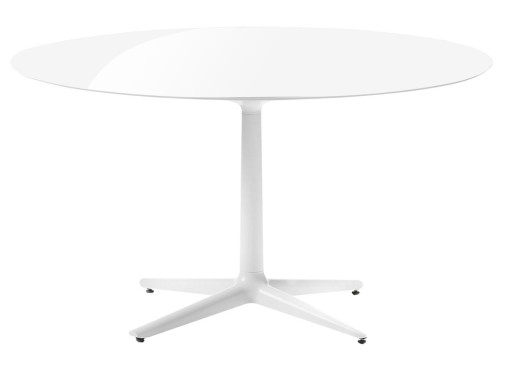 Masa rotunda Kartell Multiplo design Antonio Citterio d118cm h74cm blat sticla alb