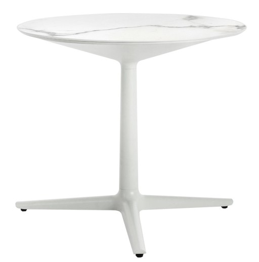 Masa rotunda Kartell Multiplo design Antonio Citterio d78cm h74cm blat cu finisaj marmura alb