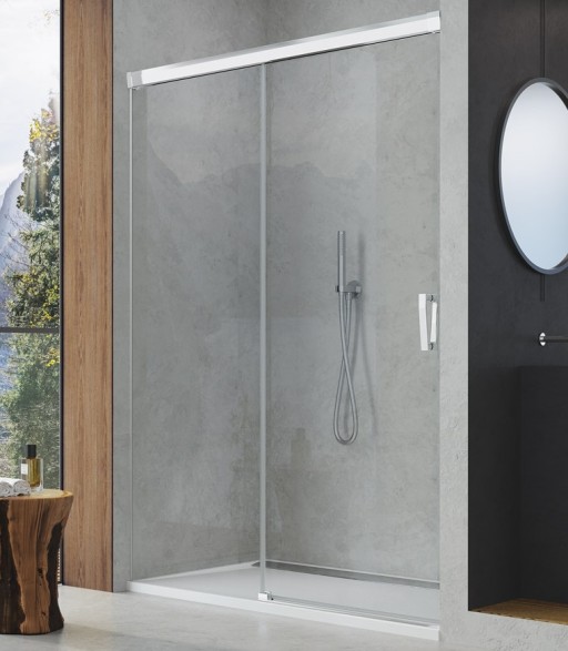 Usa de dus culisanta Sanswiss Cadura 140cm stanga sticla securizata transparenta profil slefuit lucios