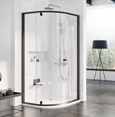 Cabina de dus semirotunda Ravak Pivot PSKK3 90x90cm negru