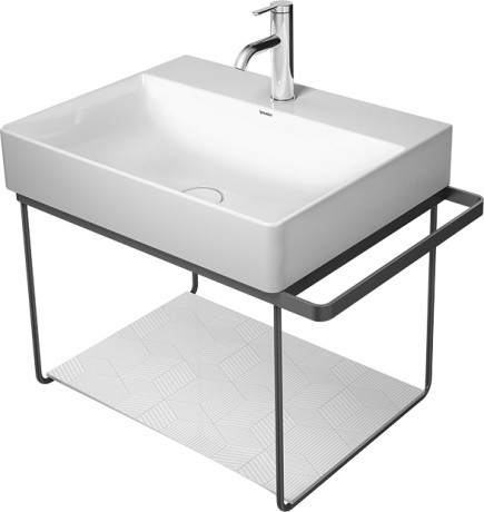 Consola metalica suspendata pentru lavoar Duravit DuraSquare 665x451mm cu port-prosop reversibil fara raft negru mat