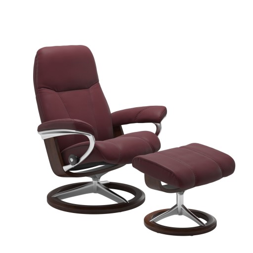 Fotoliu cu taburet Stressless Consul Signature M cadru Brown tapiterie piele Batik Bordeaux