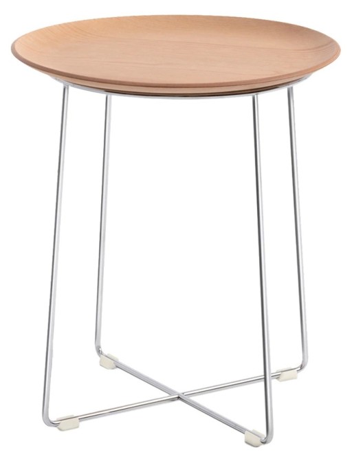 Masuta Kartell Al Wood design Philippe Stark d40cm h45.5cm furnir baza crom lemn deschis