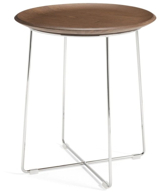 Masuta Kartell Al Wood design Philippe Stark d40cm h45.5cm furnir baza crom lemn inchis