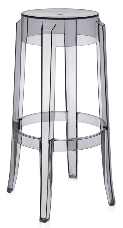 Set 2 scaune bar Kartell Charles Ghost 2005 design Philippe Starck h75cm gri transparent