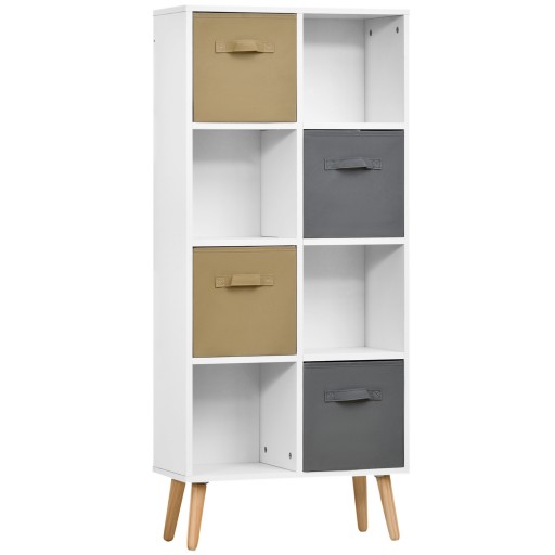 HOMCOM Dulap Organizator cu 4 Sertare Pliabile și 4 Compartimente Deschise din Lemn Alb Maro Gri 54.5x24x122.5 cm | Aosom Romania