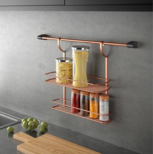 Polita dubla depozitare condimente City Copper, Metaltex, 13 x 38 x 35 cm, inox/invelis Polytherm, cupru