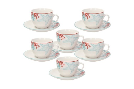 Set 6 cesti cu farfurie pentru ceai, Metropolis Alyssa, Tognana, 260 ml, portelan, multicolor