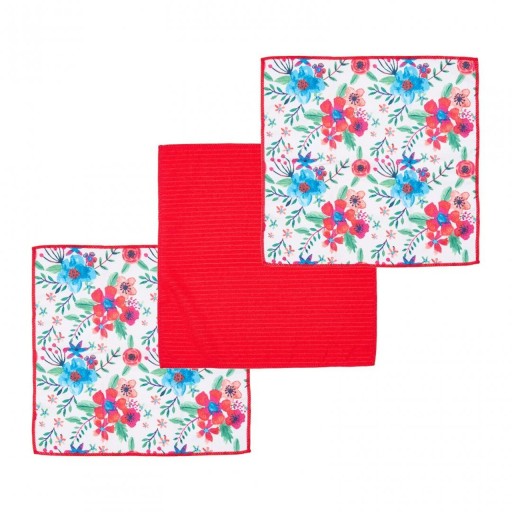 Set 3 prosoape pentru bucatarie Flowers, Heinner, 40x40 cm, microfibra