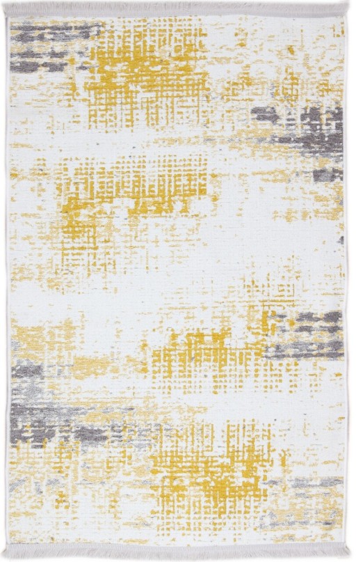 Covor Eko rezistent, NK 01 - Yellow, Grey, 100% poliester, 75 x 200 cm