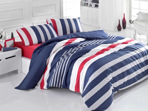 Lenjerie de pat dubla King Size, Victoria, Stripe, 4 piese, 100% bumbac ranforce, multicolor