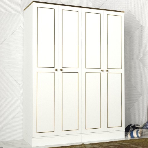 Dulap pentru haine Ravenna 4 Kapili White, Talon, 140 x 47.2 x 194 cm, alb/auriu