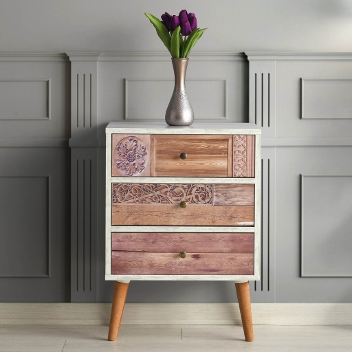 Comoda Liza, Kalune Design, 50x35x68 cm, alb/natural