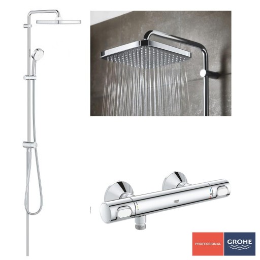 Pachet: Coloana dus Grohe Tempesta 250,palarie patrata, baterie cabina dus Grohtherm 500 (26694000,34793000)