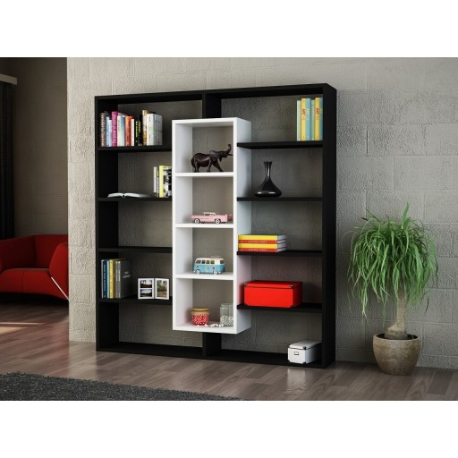 Biblioteca Wooden Art, Ample Black White, 125x135.7x22 cm