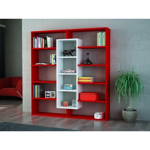 Biblioteca Wooden Art, Ample Red White, 125x135.7x22 cm