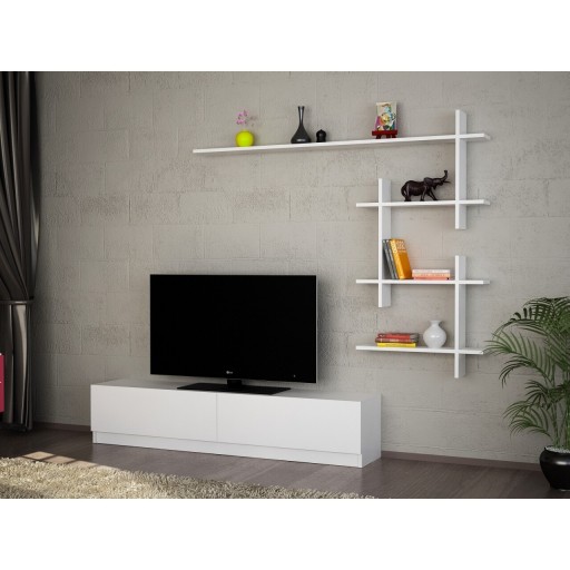 Comoda TV cu raft, Wooden Art, Ahenk White