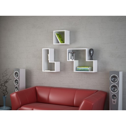 Set 3 rafturi pentru perete, Wooden Art, Tetris White