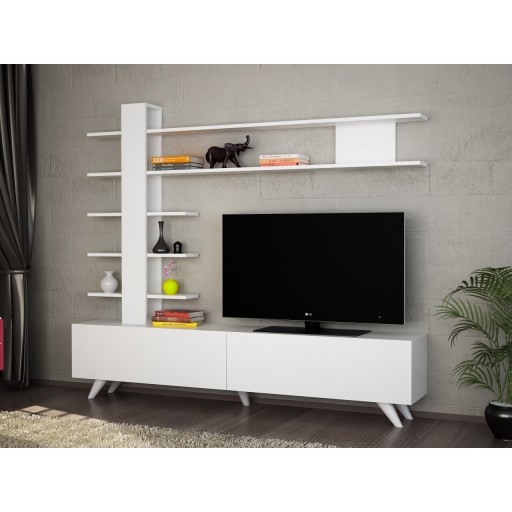 Comoda TV cu raft, Wooden Art, Aleyna White, 180x161.5x31.6 cm