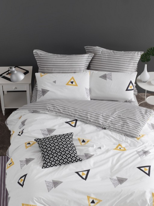 Lenjerie de pat dubla King Size, EnLora Home, Erois White, 4 piese, 100% bumbac ranforce, multicolor