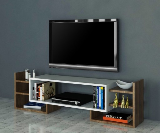 Comoda TV Sema, Moblert, 115x38.2x29.6 cm, alb/maro