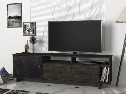 Comoda TV Artem, Talon, 140 x 34.8 x 47.4, negru/walnut inchis