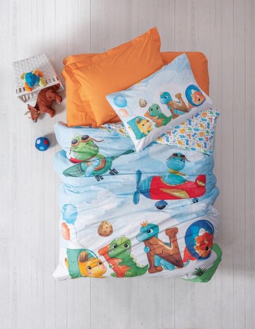 Lenjerie de pat pentru o persoana Young, 3 piese, 160x220 cm, 100% bumbac ranforce, Cotton Box, Roar, portocaliu