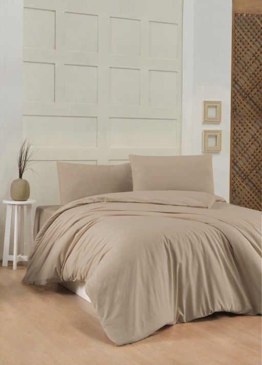 Lenjerie de pat dubla King, 3 piese, 220x240 cm, 60x60 cm, 100% bumbac ranforce, Patik, Beige, bej