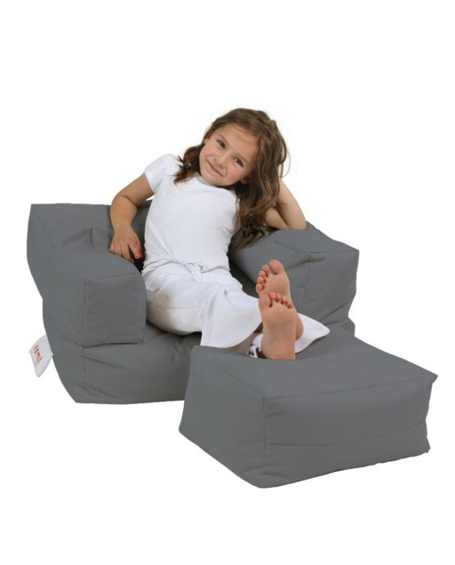 Set fotoliu si taburet pentru copii, Bean Bag, Ferndale, 65x50x40 cm, poliester impermeabil, gri fumuriu