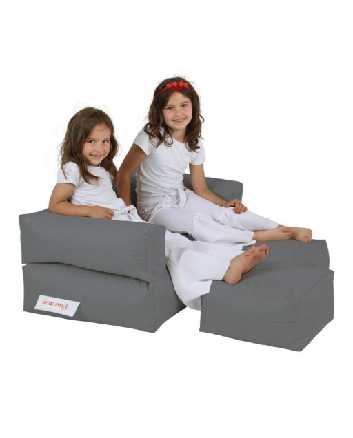 Set fotoliu dublu si 2 taburete pentru copii, Bean Bag, Ferndale, 100x50x40 cm, poliester impermeabil, gri fumuriu