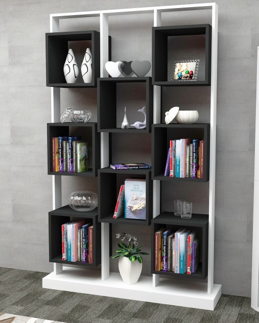 Biblioteca Edge, Decorotika, 120x29.5x188 cm, alb/negru