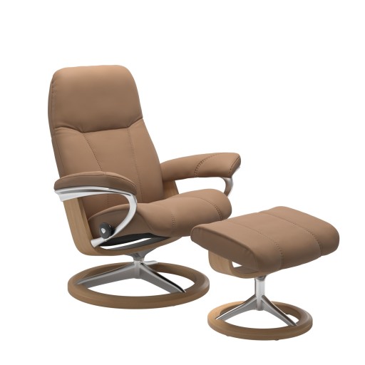 Fotoliu cu taburet Stressless Consul Signature M cadru Oak tapiterie piele Batik Latte