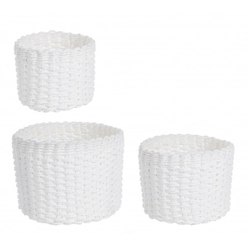 Set 3 cosuri pentru depozitare, Round White, Bizzotto, Ø22x16 cm, hartie impletita