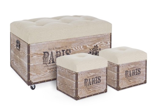 Set 3 cufere Travel Paris, Bizzotto, 80x40x44 cm, MDF/poliester, bej inchis