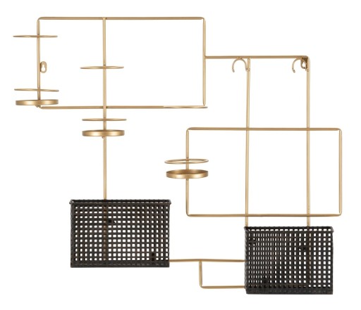 Suport de perete pentru sticle Fashion, 77x65.5 cm, fier, auriu/negru