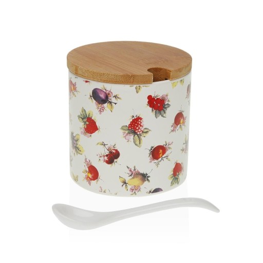 Zaharnita cu capac si lingurita Strawberry, Versa, 8 x 8 x 8 cm, ceramica