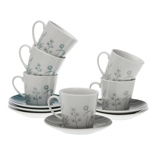 Set 6 cesti cu farfurie pentru ceai Nomma, Versa, 10.5 x 8 x 6 cm, portelan