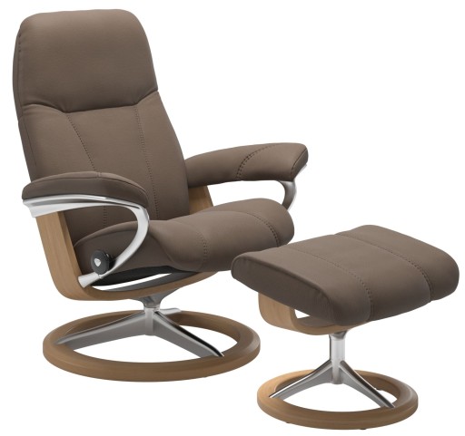 Fotoliu cu taburet Stressless Consul Signature M cadru Oak tapiterie piele Batik Mole