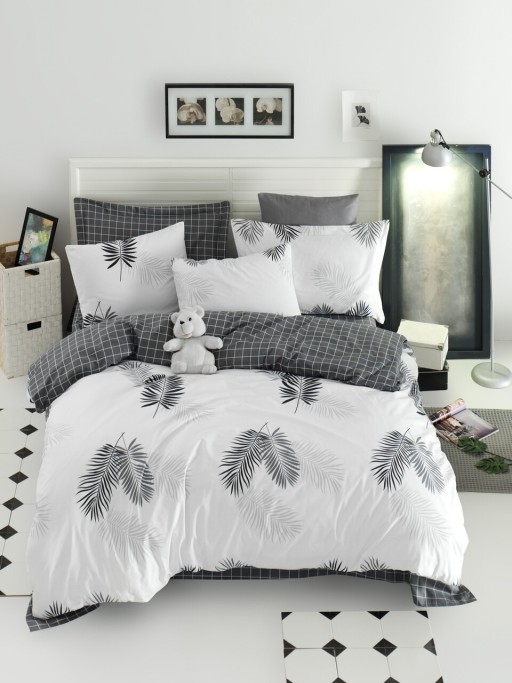 Lenjerie de pat dubla King Quilt (EU) Pipong - White, Grey, Mijolnir, 3 piese, 240x220 cm, bumbac ranforce, multicolor