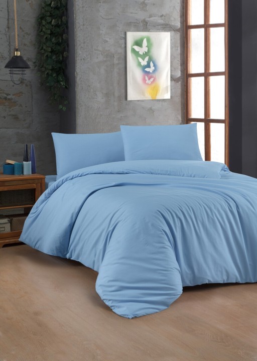 Lenjerie de pat dubla King Quilt(FR) Light Blue, Patik, 3 piese, 240x220 cm, bumbac ranforce, albastru