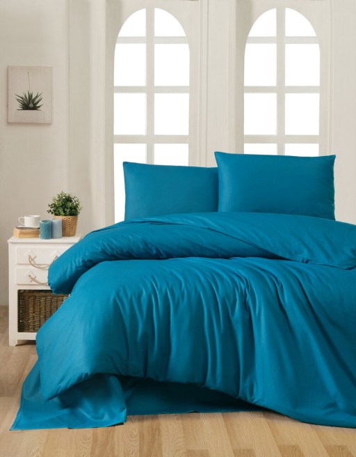 Lenjerie de pat dubla King Quilt (EU) Petrol Blue, Patik, 3 piese, 240x220 cm, bumbac ranforce, multicolor