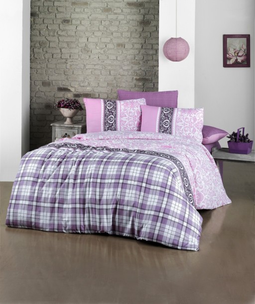 Lenjerie de pat dubla King (EU) Tina, Victoria, 3 piese, 260x220 cm, amestec bumbac, multicolor