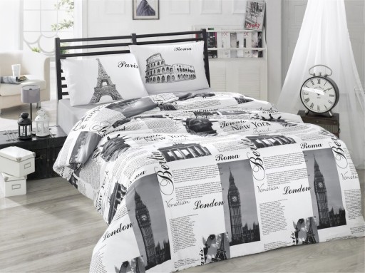 Lenjerie de pat dubla King Quilt(FR) City, Victoria, 3 piese, 240x220 cm, bumbac ranforce, multicolor