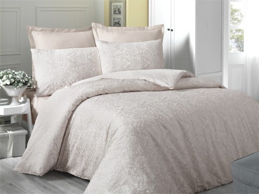 Lenjerie de pat dubla King (EU) Cream, Victoria, 3 piese, 260x220 cm, bumbac satinat, crem