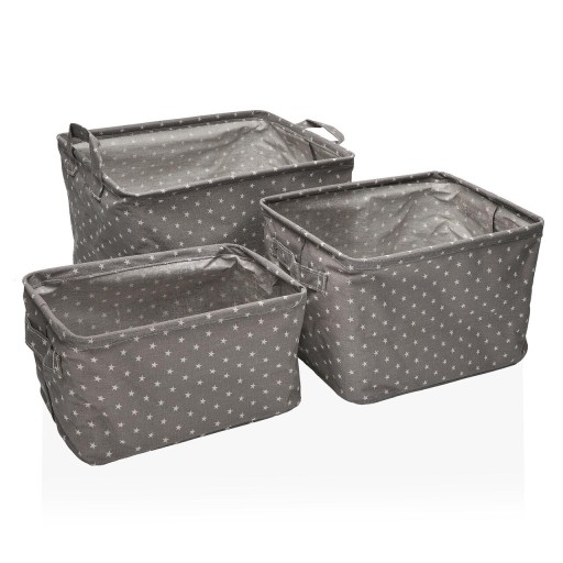 Set 3 cosuri pentru depozitare Stars, Versa, 35 x 25 x 22 cm, poliester, gri