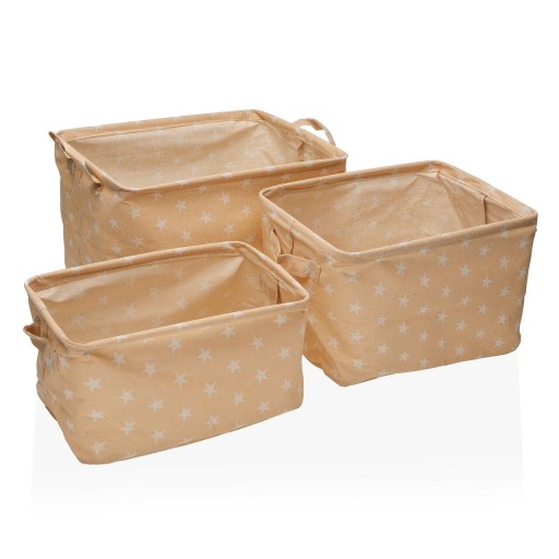 Set 3 cosuri pentru depozitare Stars, Versa, 35 x 25 x 22 cm, poliester, bej