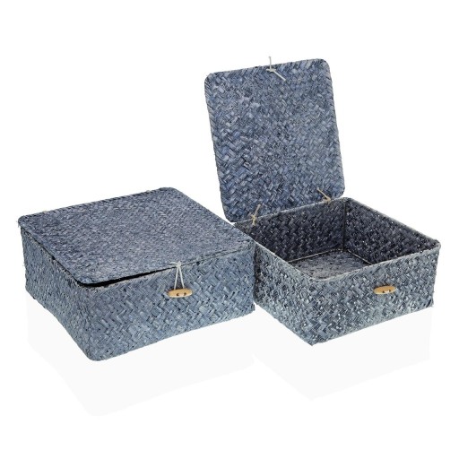 Set 3 cosuri pentru depozitare Marine, Versa, 23 x 23 x 10 cm, alge marine impletite, albastru